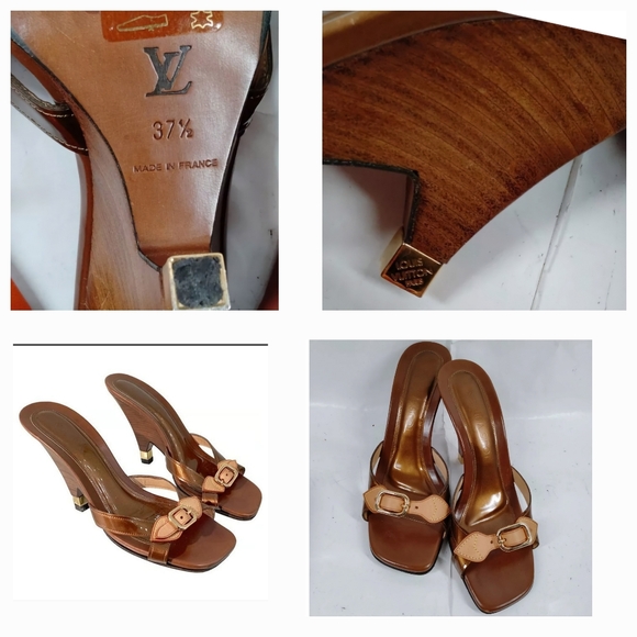 🔥EUC Louis Vuitton Mule  Wooden Heels Slides Sandal  Leather - Picture 6 of 14